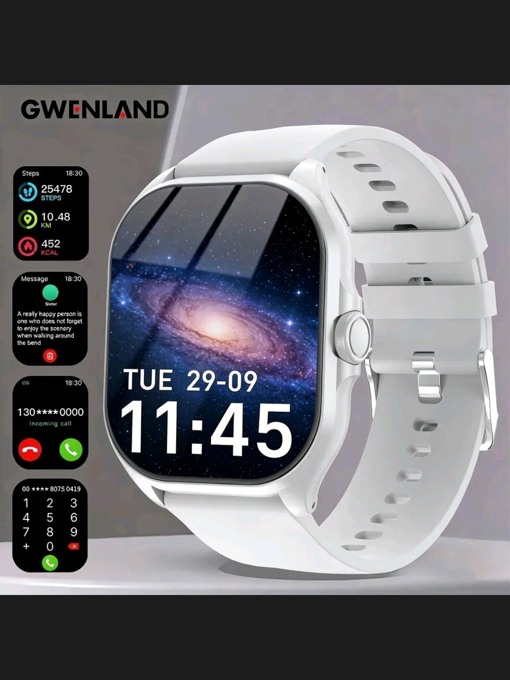 Gwenland White Smartwatch - Fitness Tracker & Notifications